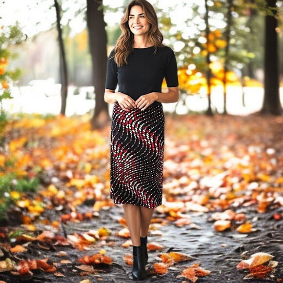 Y2K Midi Slip Skirt M Fairy Grunge Lettuce Hem Slinky Abstract Print Stretch 90s - Picture 15 of 16